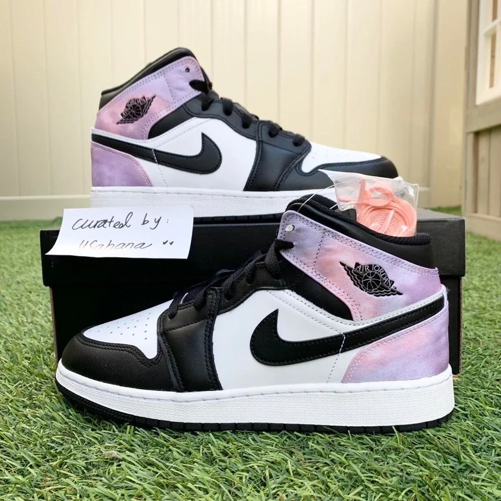 Nike Air Jordan 1 mid GS black white purple shoes - Picture 2 of 4